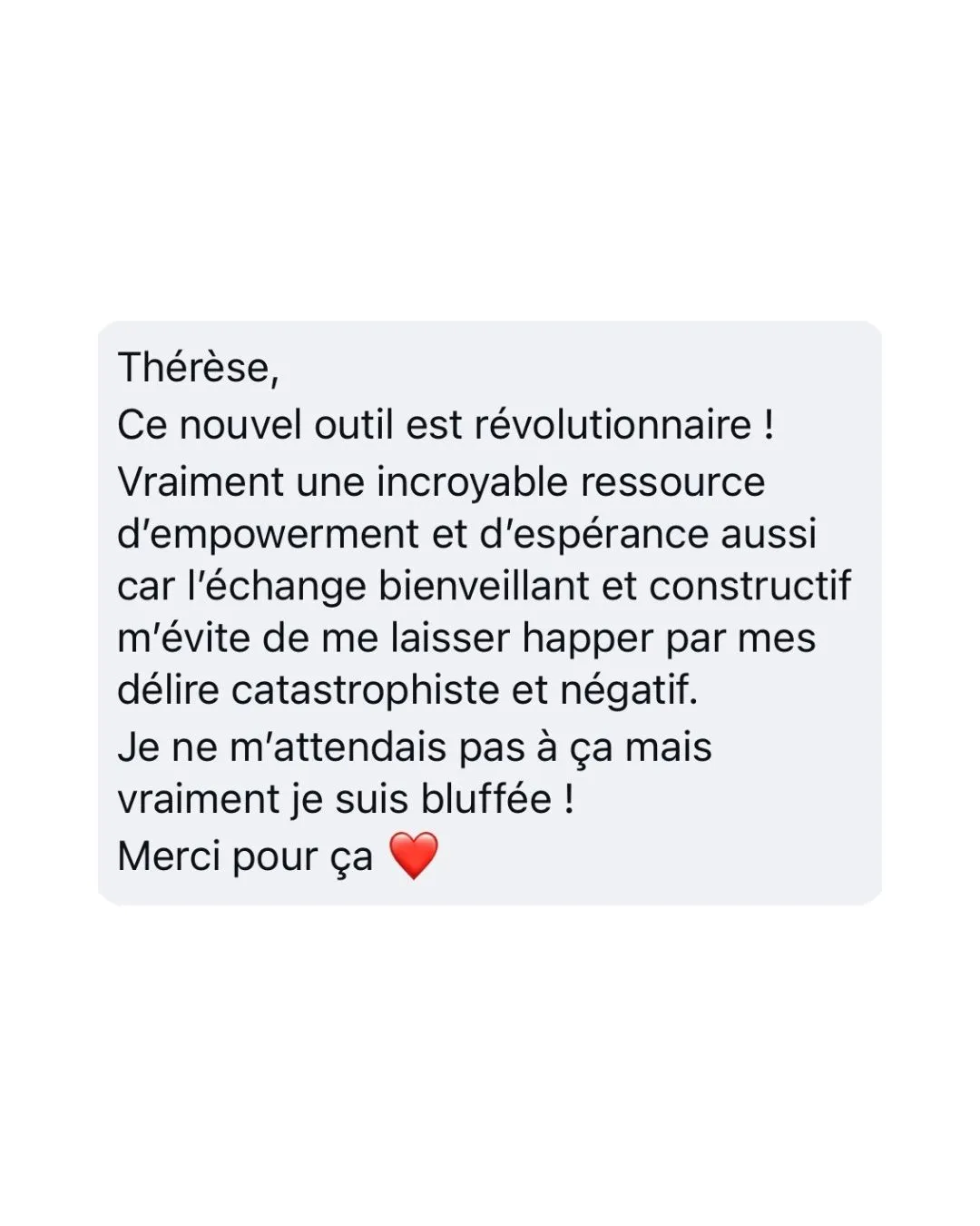 Message reçu d'une utilisatrice de Thérèse
