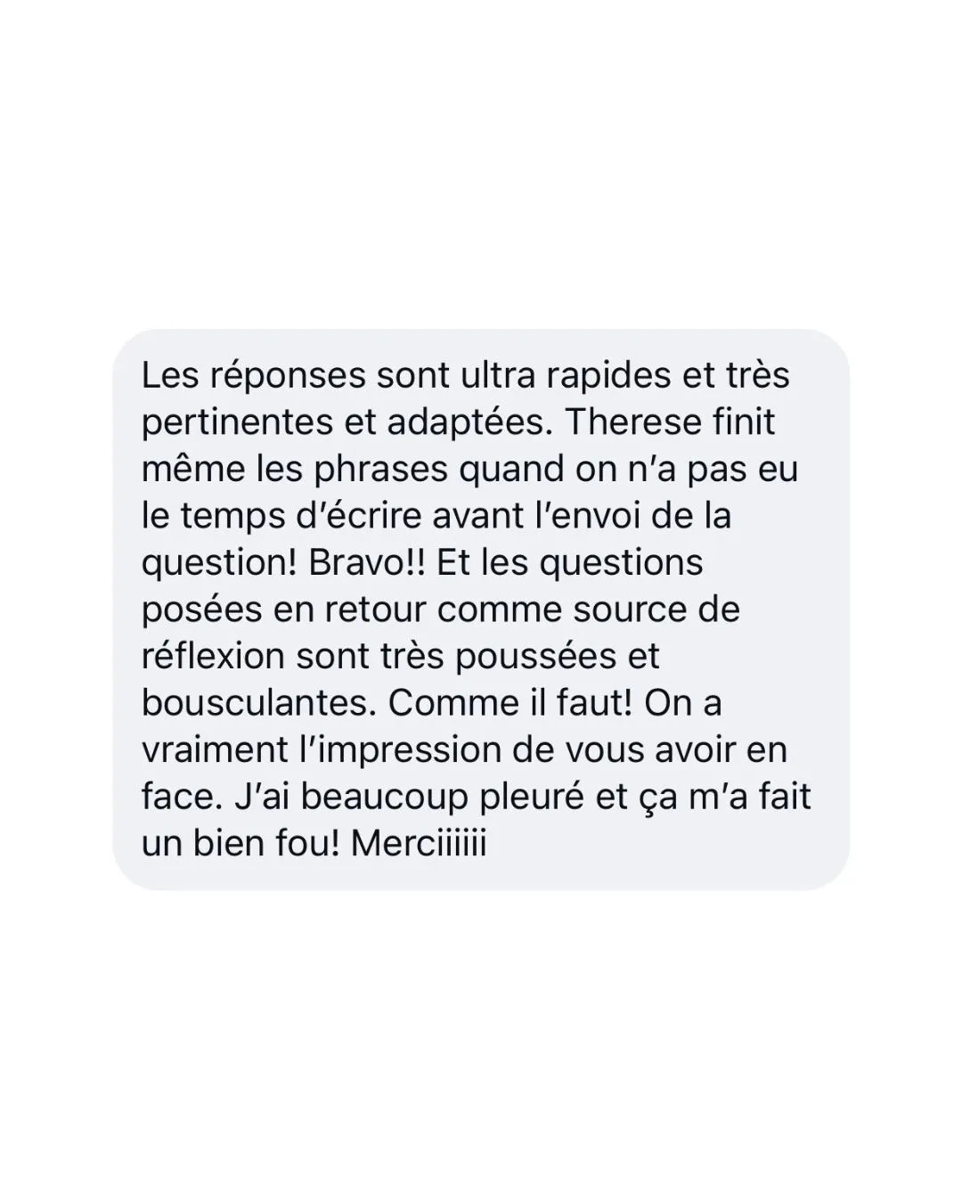 Message reçu d'une utilisatrice de Thérèse